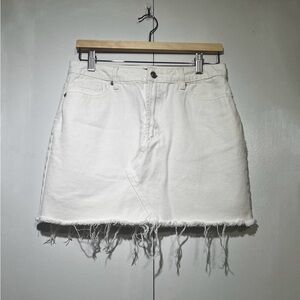 Forever 21 Distressed Hem Denim Mini Skirt
